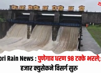 Dindori Rain News : पुणेगाव धरण ९८ टक्के भरले; आठ हजार क्युसेकने विसर्ग सुरु