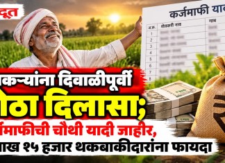 शेतकर्यांना दिवाळीपूर्वी मोठा दिलासा; कर्जमाफीची चौथी यादी जाहीर, ४ लाख १५ हजार थकबाकीदारांना फायदा
